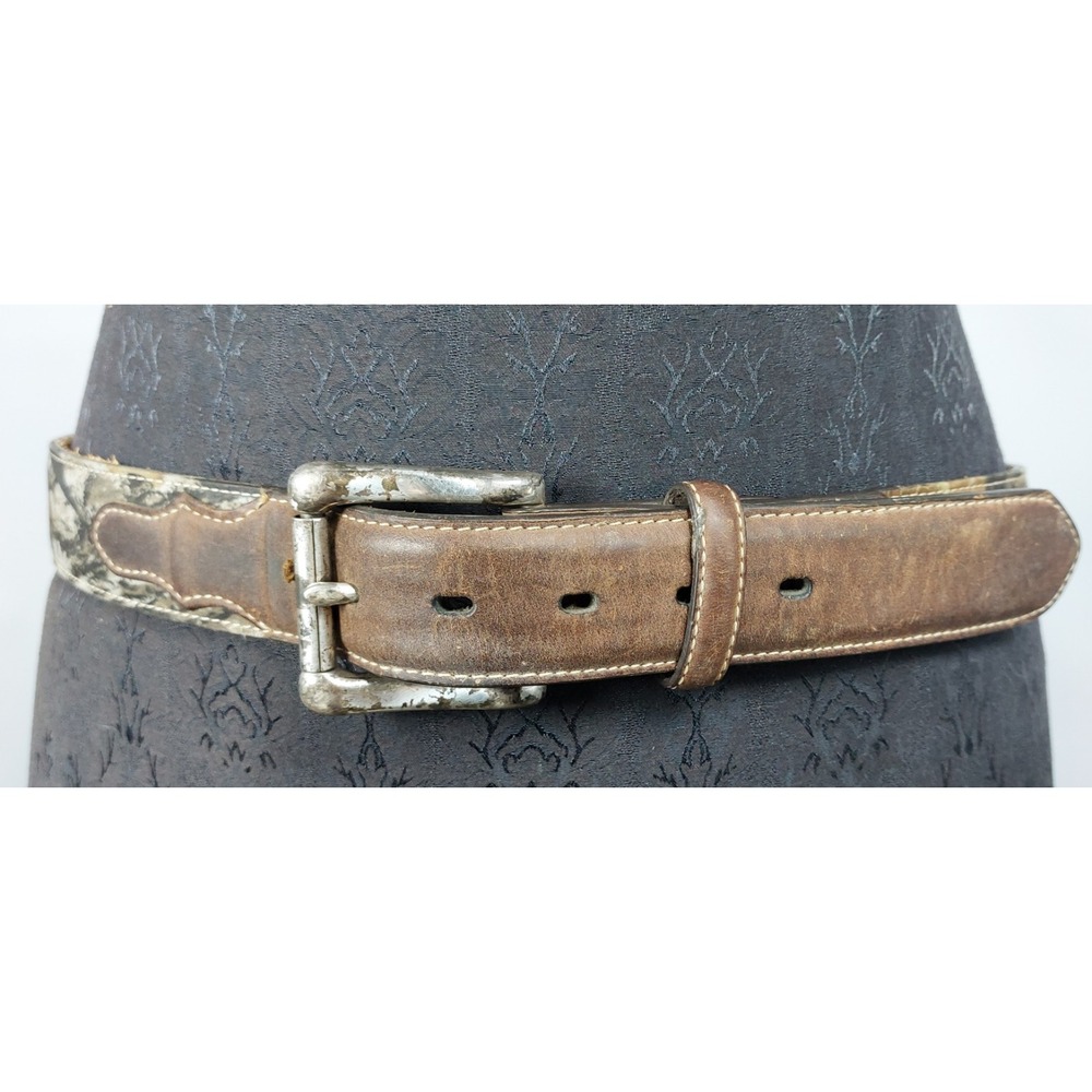 Nocona Mossy Oak Camo Deer Skull Concho Leather Belt Mens 36 Silver Buckle READ